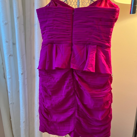 Jill Stuart Hot Pink Ruched Strapless Silk Evening or Prom Dress - Picture 2 of 5